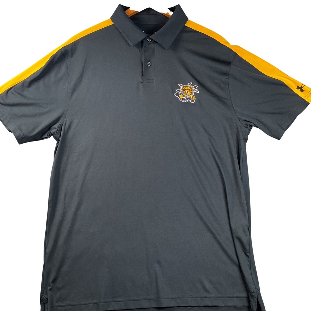 Under Armour WSU Wichita State Polo Mens Medium Black Yellow Excellent‎ WuShock